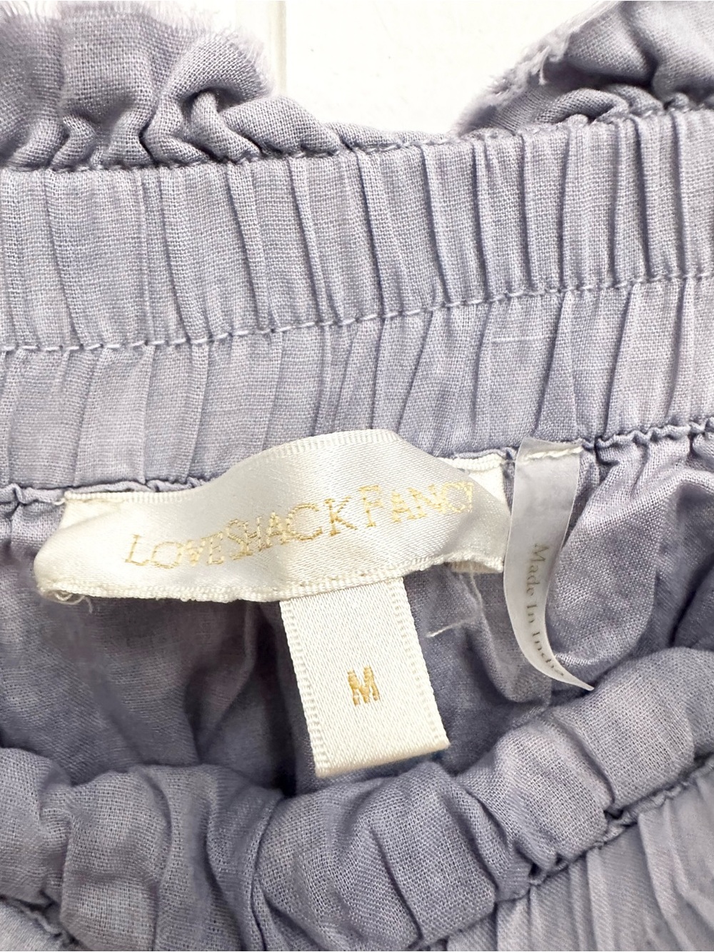 LoveShackFancy Ruffle Mini Skirt In Washed Denim Hand-Dye Size M - Picture 8 of 10